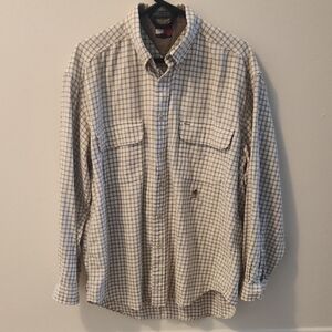 Tommy Hilfiger Men's White and Brown Checkered Shirt